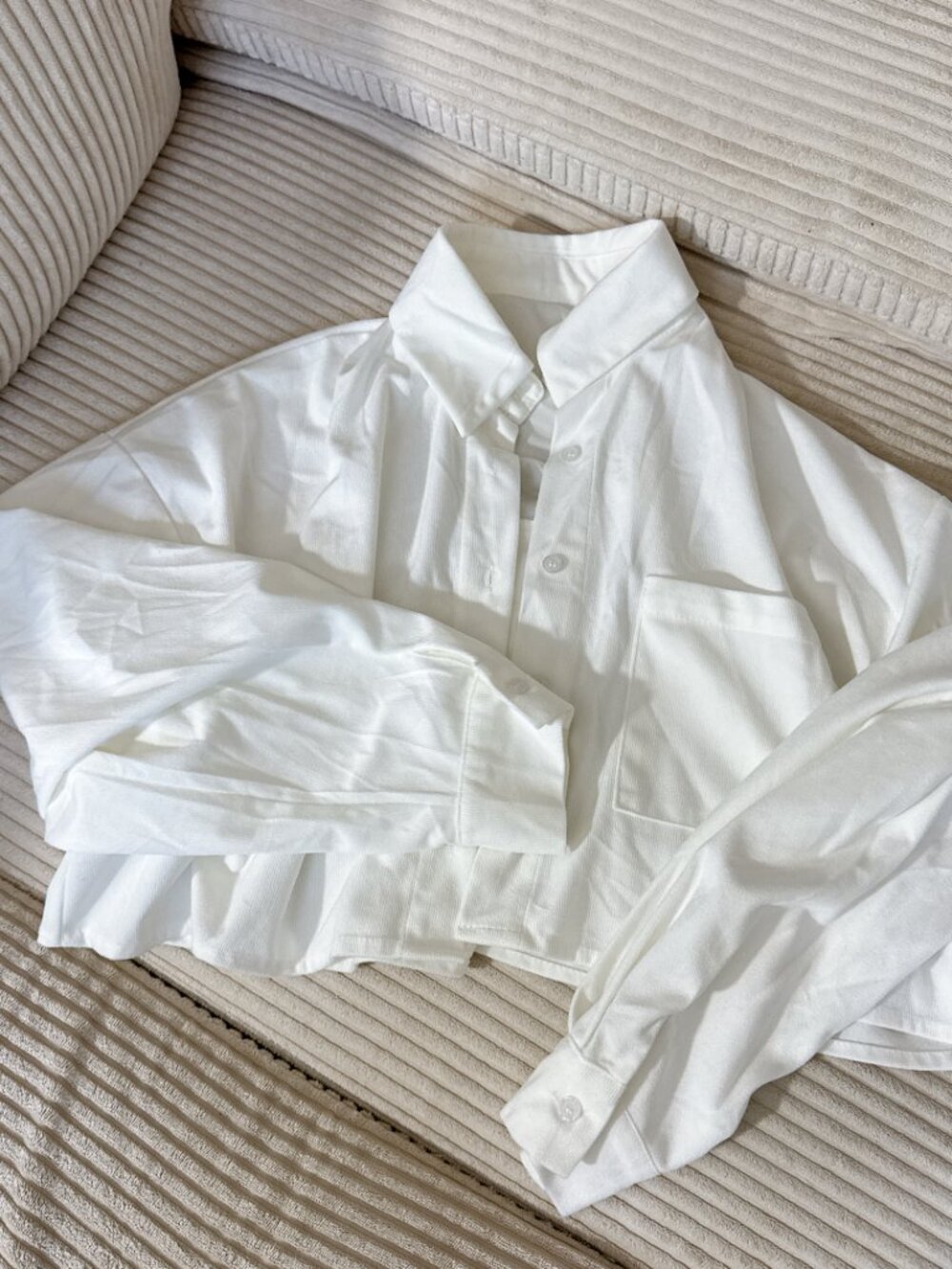 White Cropped Button Down Shirt